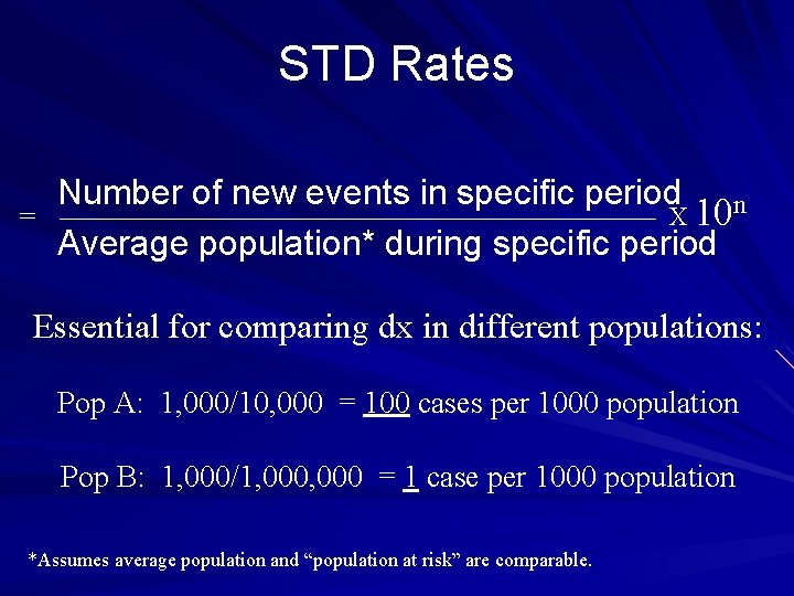 STD Rates = Number of new events in specific period n X 10 Average