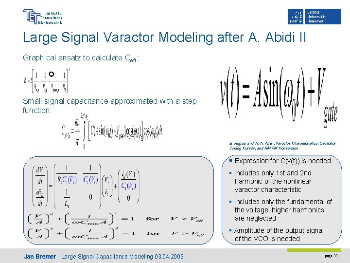 Institut für Theoretische Elektrotechnik Large Signal Varactor Modeling after A. Abidi II Graphical ansatz