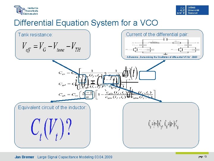 Institut für Theoretische Elektrotechnik Differential Equation System for a VCO Current of the differential