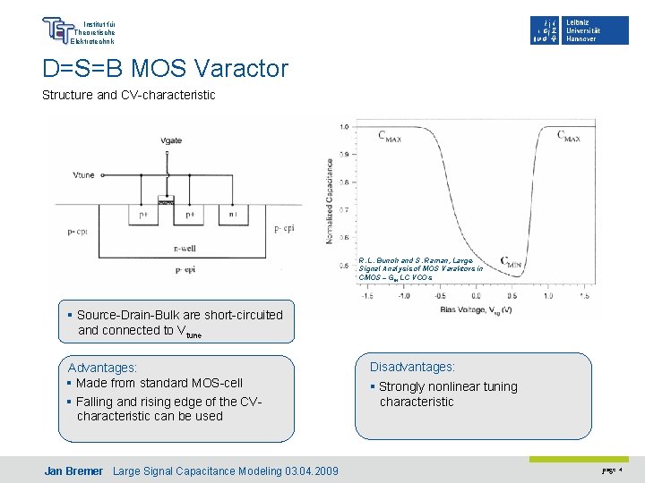 Institut für Theoretische Elektrotechnik D=S=B MOS Varactor Structure and CV-characteristic R. L. Bunch and