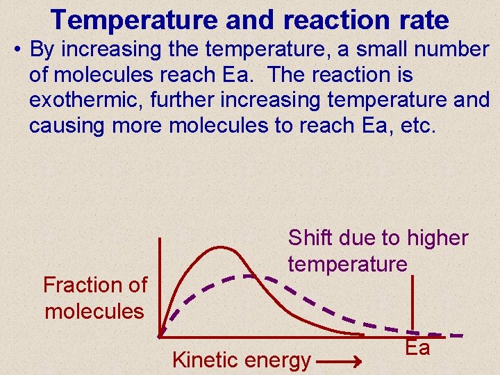 Temperature and reaction rate • By increasing the temperature, a small number of molecules