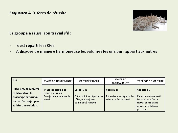 Séquence 4 Critères de réussite Le groupe a réussi son travail s’il : -