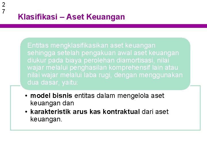 2 7 Klasifikasi – Aset Keuangan Entitas mengklasifikasikan aset keuangan sehingga setelah pengakuan awal