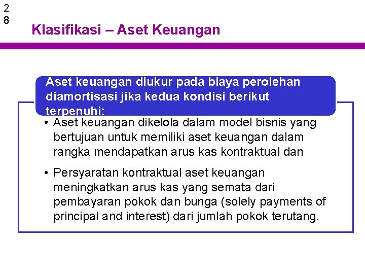 2 8 Klasifikasi – Aset Keuangan Aset keuangan diukur pada biaya perolehan diamortisasi jika