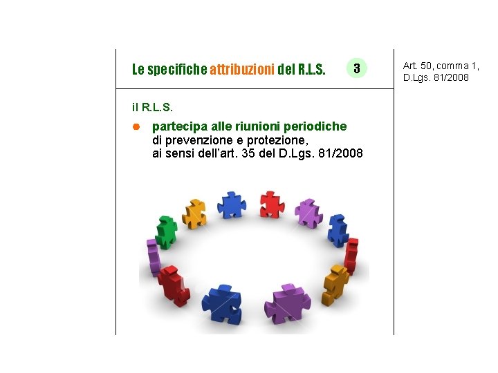 Le specifiche attribuzioni del R. L. S. 3 il R. L. S. partecipa alle