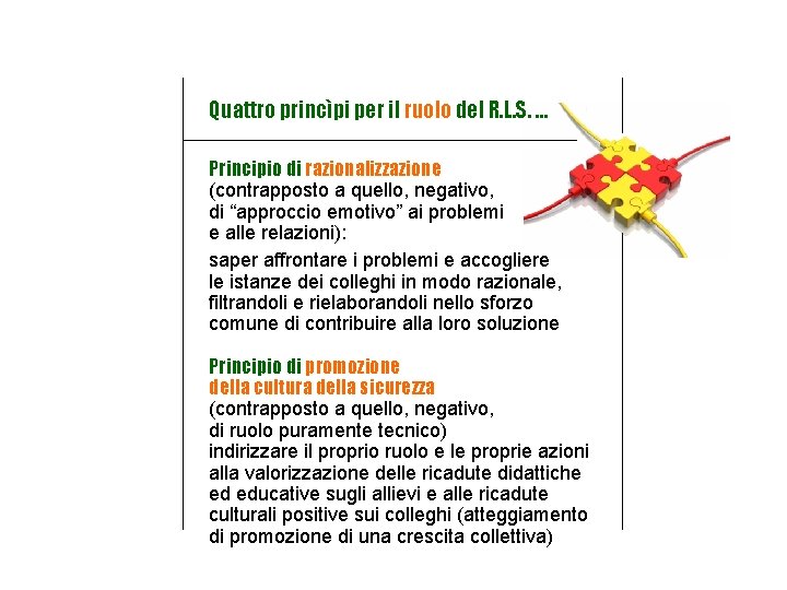 Quattro princìpi per il ruolo del R. L. S. … Principio di razionalizzazione (contrapposto