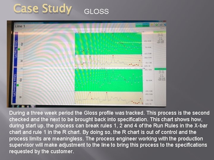 Case Study GLOSS During a three week period the Gloss profile was tracked. This