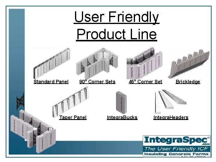 User Friendly Product Line Standard Panel 90 o Corner Sets Taper Panel 45 o