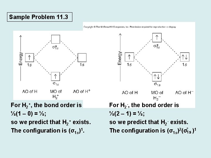Sample Problem 11. 3 For H 2+, the bond order is ½(1 – 0)