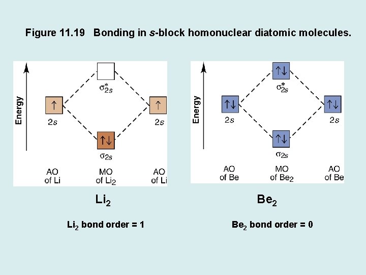 Figure 11. 19 Bonding in s-block homonuclear diatomic molecules. Li 2 bond order =