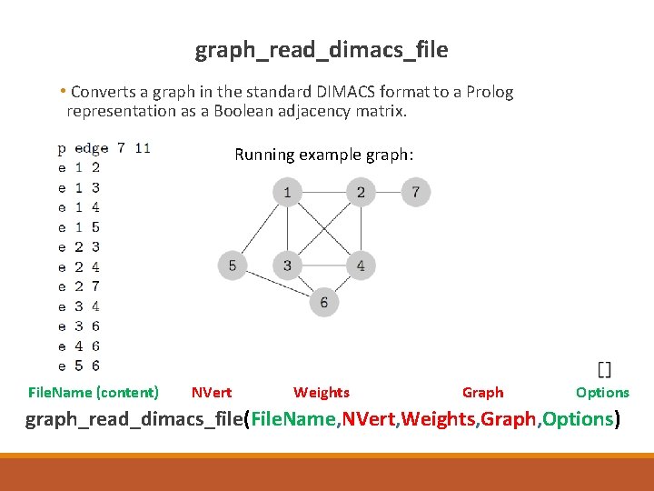 graph_read_dimacs_file • Converts a graph in the standard DIMACS format to a Prolog representation