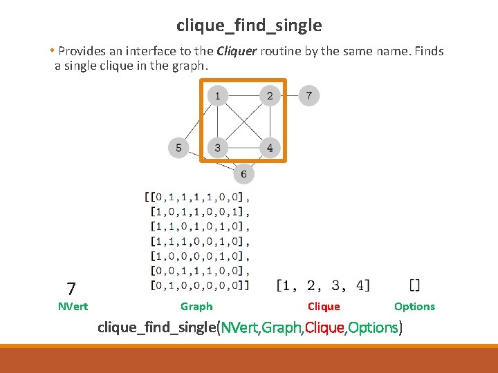 clique_find_single • Provides an interface to the Cliquer routine by the same name. Finds