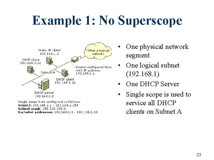 Example 1: No Superscope • One physical network segment • One logical subnet (192. Example 1: No Superscope • One physical network segment • One logical subnet (192.