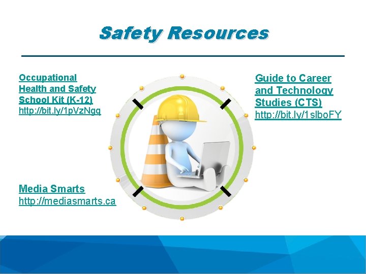 Safety Resources Occupational Health and Safety School Kit (K-12) http: //bit. ly/1 p. Vz.