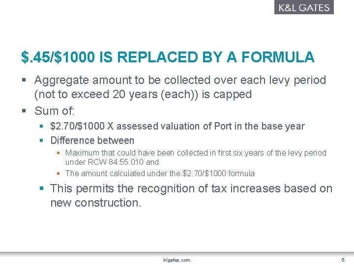 $. 45/$1000 IS REPLACED BY A FORMULA § Aggregate amount to be collected over