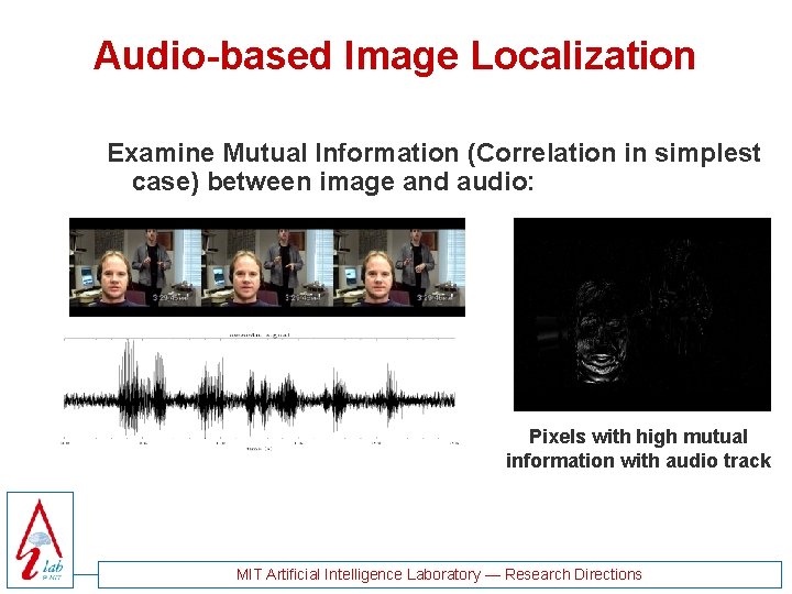 Audio-based Image Localization Examine Mutual Information (Correlation in simplest case) between image and audio: Audio-based Image Localization Examine Mutual Information (Correlation in simplest case) between image and audio: