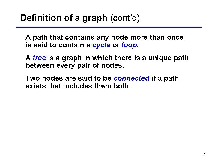 Definition of a graph (cont’d) A path that contains any node more than once