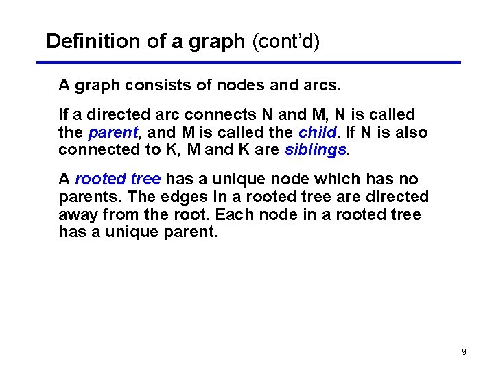 Definition of a graph (cont’d) A graph consists of nodes and arcs. If a