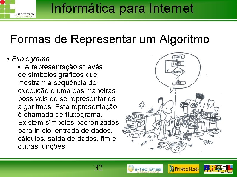 Informática para Internet Formas de Representar um Algoritmo • Fluxograma • A representação através