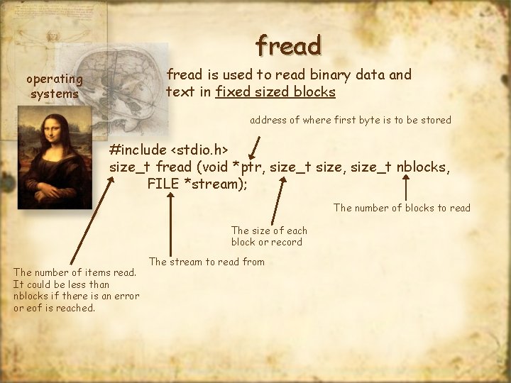 fread is used to read binary data and text in fixed sized blocks operating