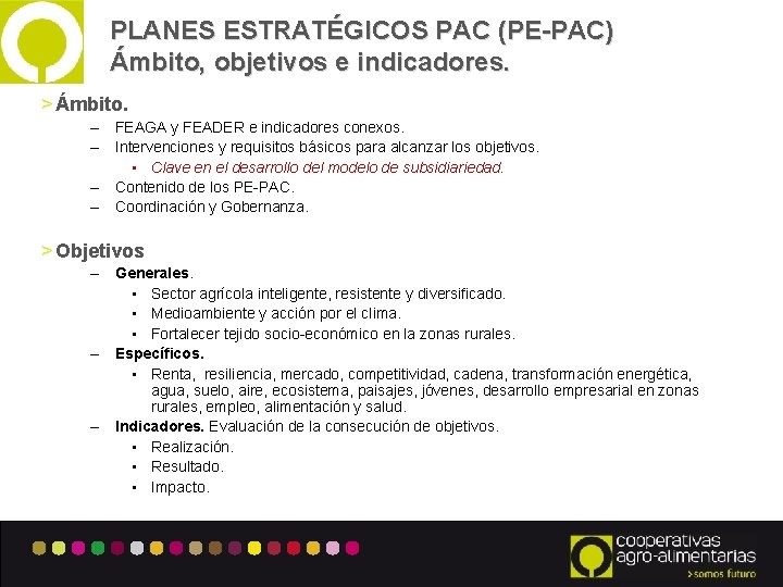 PLANES ESTRATÉGICOS PAC (PE-PAC) Ámbito, objetivos e indicadores. > Ámbito. – FEAGA y FEADER