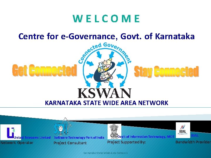 WELCOME Centre for e-Governance, Govt. of Karnataka KARNATAKA STATE WIDE AREA NETWORK United Telecoms