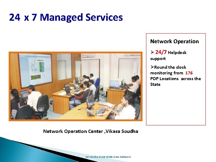 24 x 7 Managed Services Network Operation Ø 24/7 Helpdesk support ØRound the clock