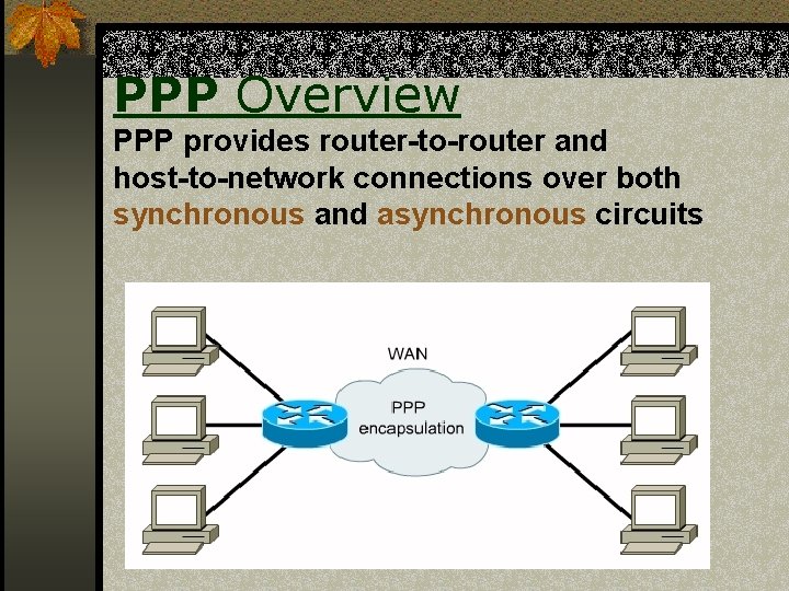 PPP Overview PPP provides router-to-router and host-to-network connections over both synchronous and asynchronous circuits