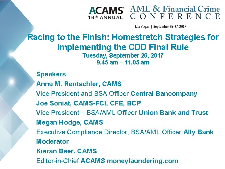 Racing to the Finish: Homestretch Strategies for Implementing the CDD Final Rule Tuesday, September