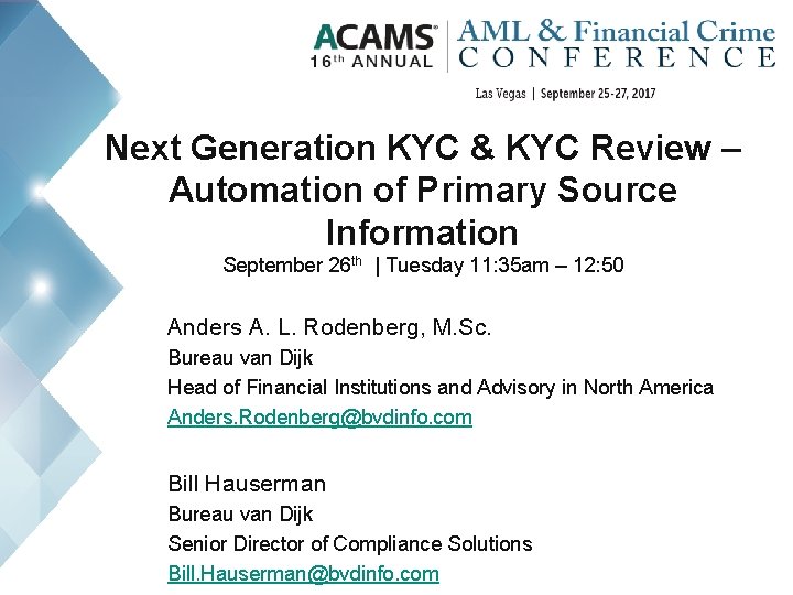 Next Generation KYC & KYC Review – Automation of Primary Source Information September 26