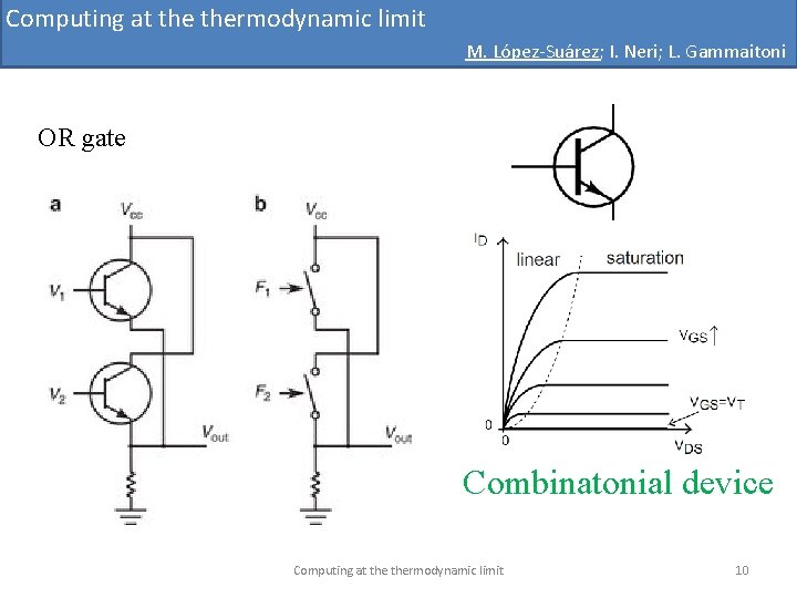 Computing at thermodynamic limit M. López-Suárez; I. Neri; L. Gammaitoni OR gate Combinatonial device