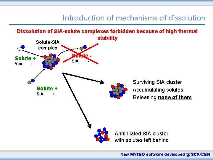 Introduction of mechanisms of dissolution Dissolution of SIA-solute complexes forbidden because of high thermal