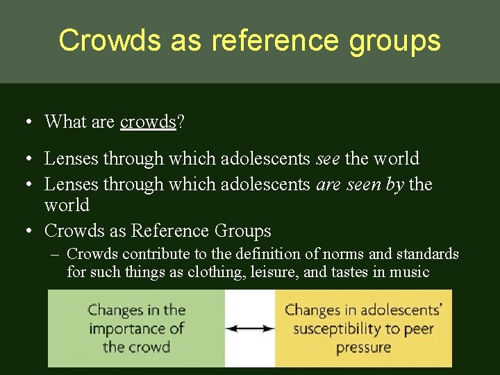 Crowds as reference groups • What are crowds? • Lenses through which adolescents see