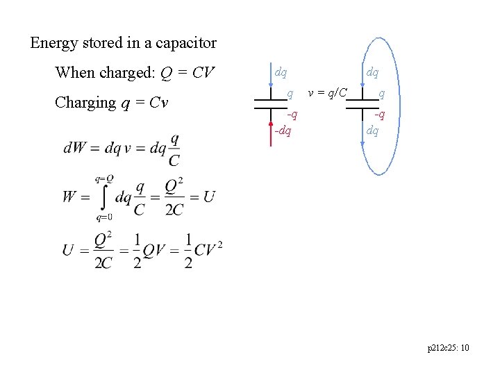 Energy stored in a capacitor When charged: Q = CV Charging q = Cv