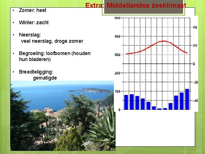  • Zomer: heet Extra: Middellandse zeeklimaat • Winter: zacht • Neerslag: veel neerslag,