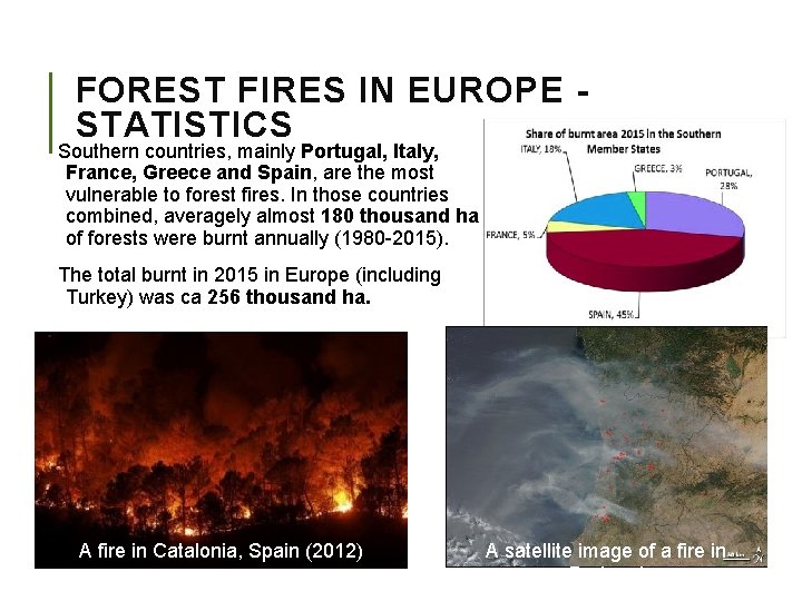 FOREST FIRES IN EUROPE STATISTICS Southern countries, mainly Portugal, Italy, France, Greece and Spain,