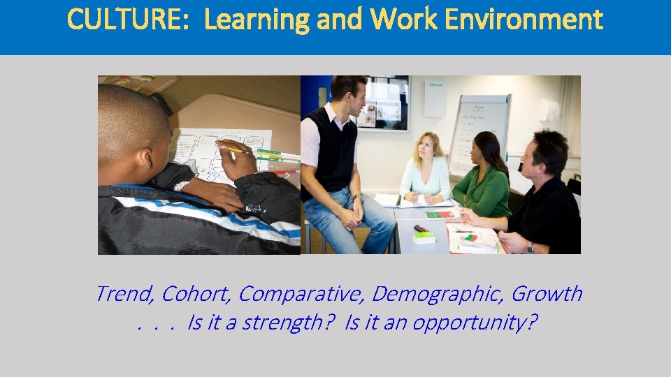 CULTURE: Learning and Work Environment Trend, Cohort, Comparative, Demographic, Growth. . . Is it