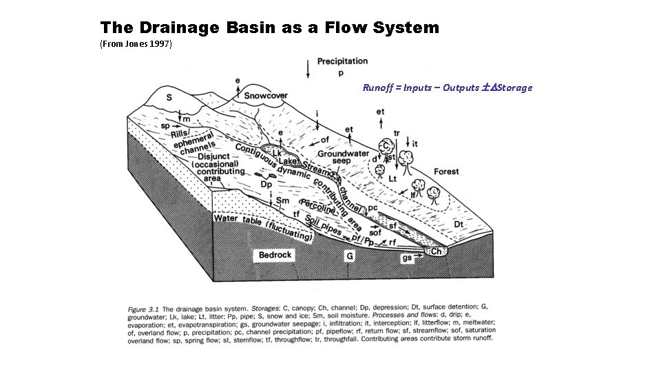 The Drainage Basin as a Flow System (From Jones 1997) Runoff = Inputs –