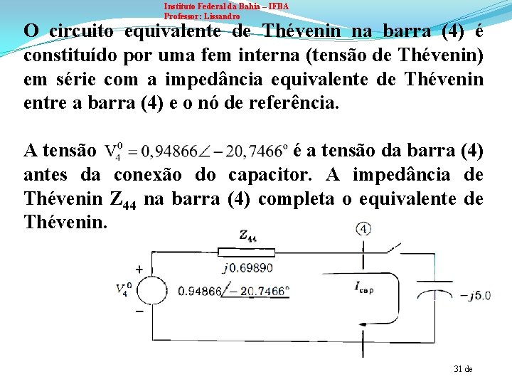 Instituto Federal da Bahia – IFBA Professor: Lissandro O circuito equivalente de Thévenin na