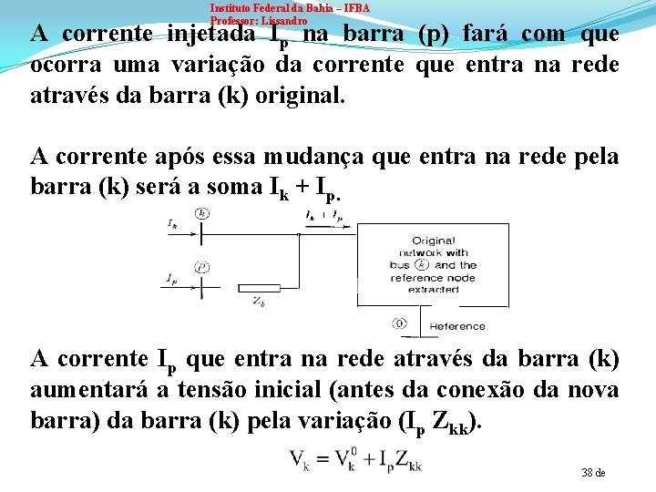 Instituto Federal da Bahia – IFBA Professor: Lissandro A corrente injetada Ip na barra