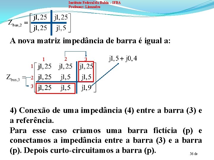 Instituto Federal da Bahia – IFBA Professor: Lissandro A nova matriz impedância de barra