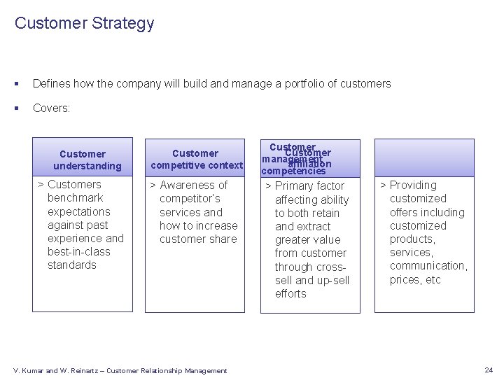 Customer Strategy § Defines how the company will build and manage a portfolio of