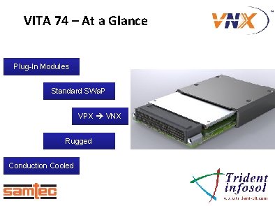 VITA 74 – At a Glance Plug-In Modules Standard SWa. P VPX VNX Rugged