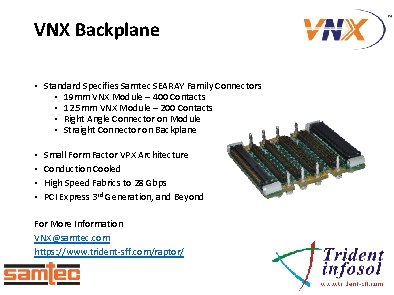 VNX Backplane • Standard Specifies Samtec SEARAY Family Connectors • 19 mm VNX Module