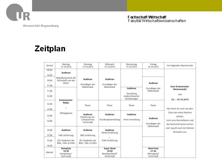 Fachschaft Wirtschaft Fakultät Wirtschaftswissenschaften Zeitplan 