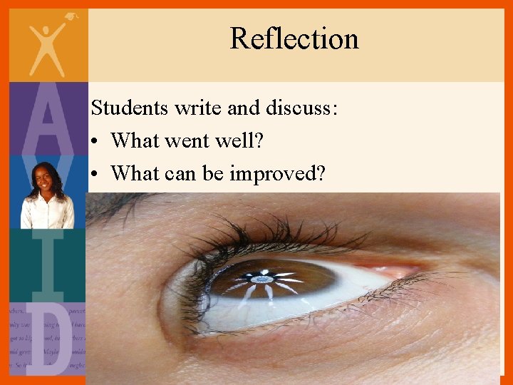 Reflection Students write and discuss: • What went well? • What can be improved? Reflection Students write and discuss: • What went well? • What can be improved?