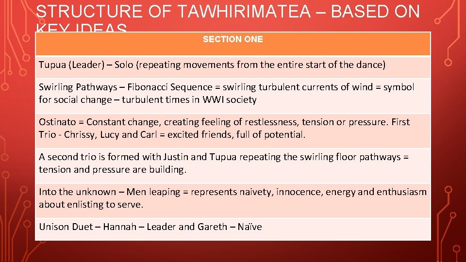 STRUCTURE OF TAWHIRIMATEA – BASED ON KEY IDEAS SECTION ONE Tupua (Leader) – Solo STRUCTURE OF TAWHIRIMATEA – BASED ON KEY IDEAS SECTION ONE Tupua (Leader) – Solo