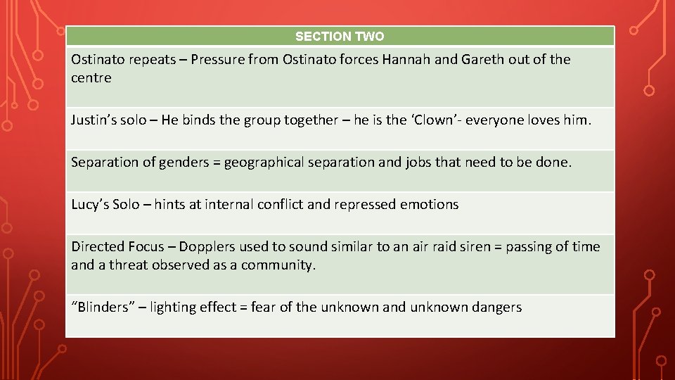 SECTION TWO Ostinato repeats – Pressure from Ostinato forces Hannah and Gareth out of SECTION TWO Ostinato repeats – Pressure from Ostinato forces Hannah and Gareth out of