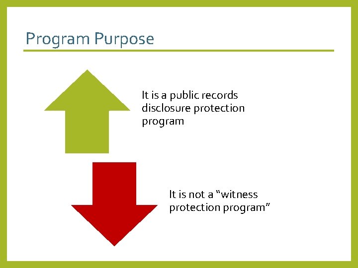 Program Purpose It is a public records disclosure protection program It is not a
