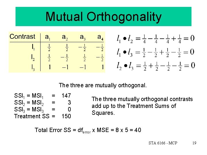 Mutual Orthogonality The three are mutually orthogonal. SSl 1 = MSl 1 SSl 2